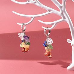 女の子の女性のための天然混合宝石チップビーズイヤリング  304ステンレススチール製ハギーフープピアス  50mm  ピン：1mm&nbsp;X1-EJEW-JE04673