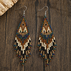 Серьги-кисточки из ромбовидного стекла ручной работы&nbsp;UB6333