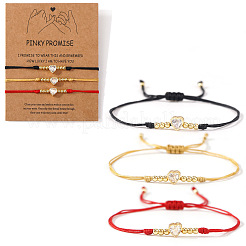 3 шт. регулируемые латунные плетеные браслеты с микропаве из прозрачных кубических цирконий. плетеные браслеты из вощеного шнура для женщин PW0686-1