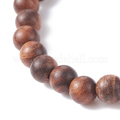 Bracciale elasticizzato in legno naturale con perline tonde con ematite sintetica per uomo donna&nbsp;BJEW-JB07549-04