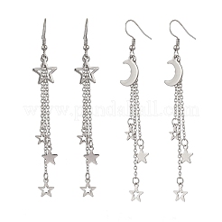 Серьги-кисточки в форме звезды и луны из нержавеющей стали 304 для женщин EJEW-JE06399