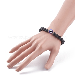 Круглый эластичный браслет из натуральной лавы с бусинами и лэмпворком от сглаза&nbsp;BJEW-JB07838