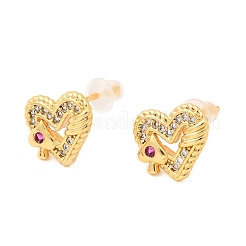 Серьги-гвоздики в форме сердца из латуни с микропаве из циркония EJEW-C158-03G
