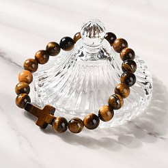 Браслеты-цепочки из натуральных и синтетических смешанных драгоценных камней с круглыми и крестообразными бусинами BJEW-C119-01