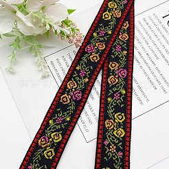 50 Yards besticktes Nylon-Jacquardband mit Blumen im ethnischen Stil&nbsp;PW-WG55654-03