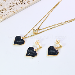 Edelstahl-Ohrstecker und zweireihige Halsketten-Sets mit mikropavégefassten Zirkonia-Steinen für Damen&nbsp;RT8932