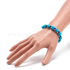 Crâne de jade mashan naturel et bracelet extensible en perles turquoise synthétique (teint)&nbsp;BJEW-JB08377-04