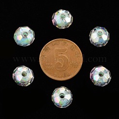 透明なアクリルビーズ  二層ビーズ  ABカラー  多面カット  ラウンド  アクアマリン  9.5x9.5mm  穴：2mm&nbsp;X-TACR-S152-04B-SS2111