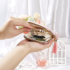 Pochettes à bijoux en velours avec fermeture éclair et pompon&nbsp;ABAG-PA0001-01B