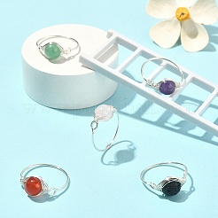 Anello da dito con perline intrecciate con pietre preziose naturali&nbsp;RJEW-JR00588-01