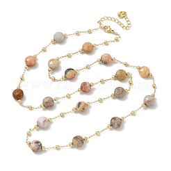 Colliers à maillons plats ronds en agate folle naturelle facettée avec perles en laiton mat&nbsp;GG-CBA37F5-01G-09
