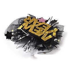 新年パーティー用アイロンヘアクリップ  メッシュ  ペットと金の玉ねぎの布のヘアアクセサリー  80x80x17mm&nbsp;LS-OHAR-R102-01H