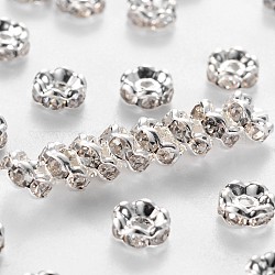 Abalorios de latón Diamante de imitación espaciador, Grado A, cristal, borde ondulado, rerondana plana, color plateado, 5x2.5mm, agujero: 1 mm