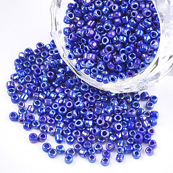 Perline di vetro opaco, arcobaleno placcato, tondo, blu, 4mm, Foro: 1.5 mm, circa 4500pcs/scatola