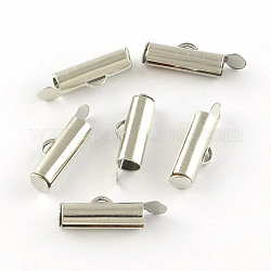 Iron Slide On End Clasp Tubes, Cadmium Free & Lead Free, Slider End Caps, Platinum, 5.5x25x4mm, Hole: 1mm, 3.2mm Inner Diameter