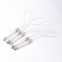 Nylonschnur Mobilherstellung Kabel Schleifen, mit Messing-Zubehör, Platin Farbe, weiß, 68~75 mm