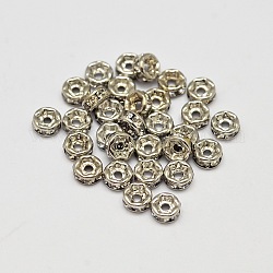 Crémaillère en laiton placage espaceurs strass perles, rondelle, platine, 4x2mm, Trou: 1mm