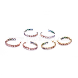 Ottone micro spianare orecchini zirconi, orecchini a mezzo cerchio, con ottoni in ottone, ovale, colorato, colore misto, 43~44x29~32x5mm, ago :0.7mm