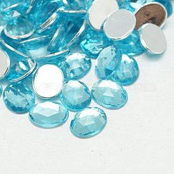 Cabuchones de diamante de imitación de acrílico de Taiwan imitación, facetados, óvalo espalda plana, el cielo azul, 25x18x6mm, aproximamente 200 unidades / bolsa