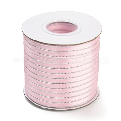 Double Edge Silver Thread Grosgrain Ribbon for Wedding Festival Decoration, Pink, 1/4 inch(6mm), about 300yards/roll(274.3m/roll)