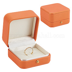 Joyero con broche de cuero pu, caja de almacenamiento de insignias de monedas, con cierres de metal en tono dorado, cuadrado, naranja oscuro, 7x7x4.6 cm