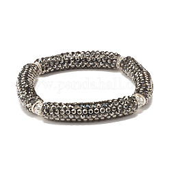 Bling Polymer Clay Rhinestone Curved Tube Beads Stretch Bracelet for Women, Hematite, Inner Diameter: 2-3/8 inch(5.9cm)