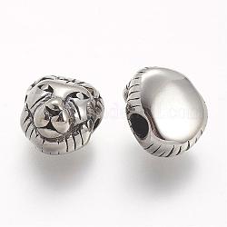 304 Stainless Steel Beads, Lion Head, Antique Silver, 12x11x8mm, Hole: 3mm