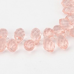 Hebras de cuentas de vidrio facetado en forma de lágrima, cuentas perforadas superiores, rosa perla, 13x8mm, agujero: 1 mm, aproximamente 98 pcs / cadena, 15.7 pulgada