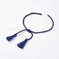 Fabrication de bracelet tressé en polyester, avec panicule, bleu foncé, 10-7/8 pouce (275 mm), 2mm, trou: 2 mm, glands: 23x6mm
