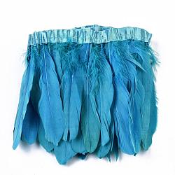 Accessoires de costume en tissu de plumes d'oie à la mode, bleu profond du ciel, 100~180x38~62mm, environ 2 m / sac
