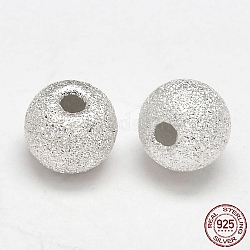 Perles rondes en argent sterling texturées, couleur d'argent, 925mm, Trou: 6mm, environ 1.3 pcs/60 g