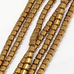 Electrochapa no-granos de hematites sintético -magnéticos hebras, columna, Grado A, oro chapado, 3x3mm, agujero: 1 mm, aproximamente 127 pcs / cadena, 16 pulgada