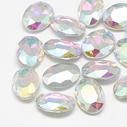Cabujones de cristal con rhinestone, espalda plateada, facetados, oval, crystal ab, 10x8x4mm