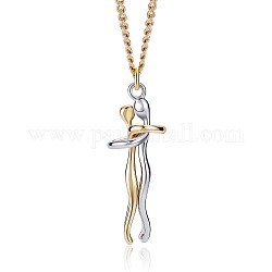 Bijoux câlin, collier pendentif couple étreinte en laiton avec 316 chaînes en acier inoxydable chirurgical pour la saint valentin, platine et d'or, 17.72 pouce (45 cm)