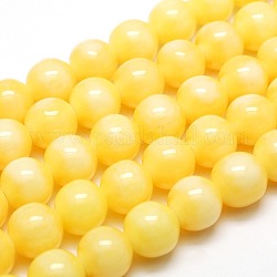 Buddhist Jewelry Beaded Findings Resin Round Bead Strands, Imitation Amber Style, Yellow, 8mm, Hole: 1mm, about 48pcs/strand, 15.35 inch