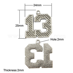 Tibetan Style Alloy Pendants, Cadmium Free & Nickel Free & Lead Free, Number, Antique Silver, 25x24x2mm, Hole: 2mm