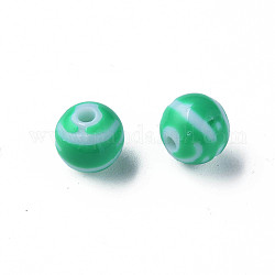 Undurchsichtig gestreifte Acrylperlen, Runde, grün, 10 mm, Bohrung: 2 mm, ca. 940 Stk. / 500 g.