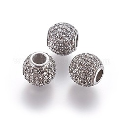 304 perline europei in acciaio inox, perline con foro grande, con strass, rondelle, cirstallo, colore acciaio inossidabile, 11x10mm, Foro: 4.5 mm