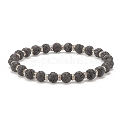 Natural Lava Rock Stretch Bracelet with Crystal Rhinestone Beads, Essential Oil Gemstone Jewelry for Women, Beads: 6.5mm, Inner Diameter: 2-1/4 inch(5.6cm)