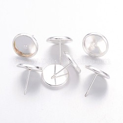 Silver Color Plated Brass Earring Settings, Nickel Free, about 14mm long, 12mm wide, Pin: 1mm, Tray: 10mm inner diameter