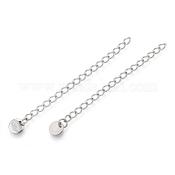 304 Stainless Steel Curb Chain Extender, End Chain with Flat Round Tab, Cadmium Free & Nickel Free & Lead Free, Stainless Steel Color, 61mm