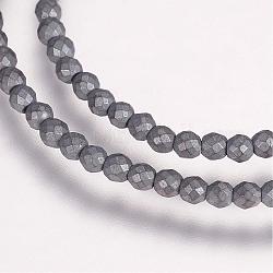 Chapelets de perles en hématite synthétique sans magnétiques, AA grade, mat, ronde, facette, hématite plaqué, 2mm, Trou: 0.5mm, Environ 196 pcs/chapelet, 15.5 pouce