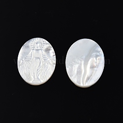 Cabochons de coquillage blanc naturel, religion, ovale avec jésus, 18x14x2.5mm