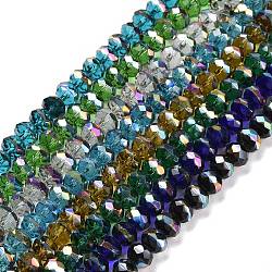 Transparent Electroplate Glass Beads Strands, Faceted, Rondelle, Half Rainbow Plated, Mixed Color, 7.5~8x6.5~7mm, Hole: 1.4mm, about 65pcs/strand, 16.77 inch(42.6cm)