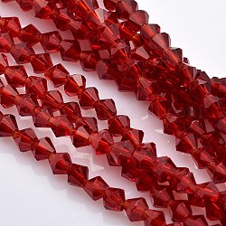 Sfaccettate perle di vetro bicone fili, rosso, 3x3mm, Foro: 1 mm, circa 125~130pcs/filo, 13.8 pollice