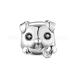 Tinysand ロジウムメッキ 925 スターリングシルバー子犬ヨーロピアン ビーズ  キュービックジルコニア付き  コインで犬の頭  プラチナ  11.37x9.88x12.00mm  穴：4.56mm