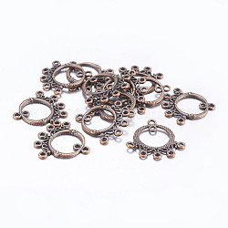 Tibetan Style Chandelier Components Links, Cadmium Free & Nickel Free & Lead Free, Ring, Red Copper, 26x25x2mm, Hole: 1.5mm