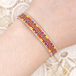 Verstellbare Nylonschnur geflochtenen Perlen Armbänder, mit Glasperlen, orange rot, 11 Zoll (28 cm)