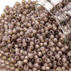 Toho perles de rocaille rondes, Perles de rocaille japonais, (2251) opale mauve laiteuse doublée d'argent, 8/0, 3mm, Trou: 1mm, à propos 222pcs / bouteille, 10 g / bouteille