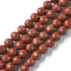 Chapelets de perles en jaspe rouge naturel, facette, ronde, 4mm, Trou: 0.8mm, Environ 94~95 pcs/chapelet, 15.35~15.55 pouce (39~39.5 cm)